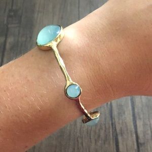Gold Bangle with Blue Resin Bubbles
